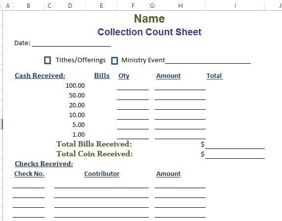 Collection Count Sheet